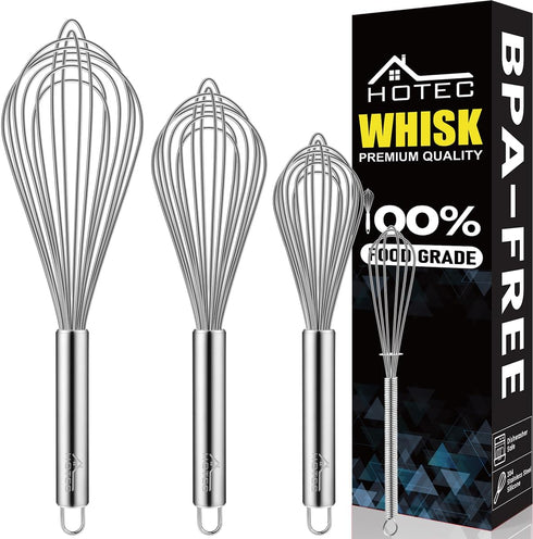 HOTEC 4 Pieces Stainless Steel Whisks Set Wire Whisk Balloon Whisk Egg Beater Kitchen Utensils for Stirring, Beating, Blending...
