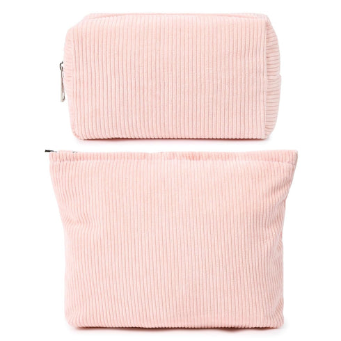 2 Pieces Corduroy Pink Makeup Bag Large Corduroy Cosmetic Bag Capacity Canvas Travel Toiletry Bag Organizer Cute Makeup Brushes Aesthetic Accessor...