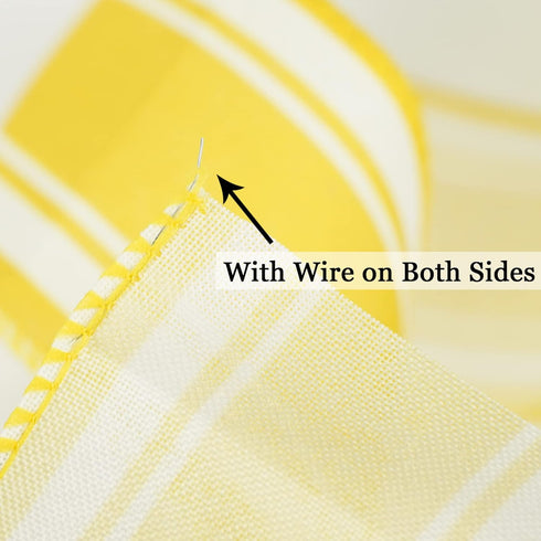 HUIHUANG Yellow Stripe Ribbon Wired Edge Craft Ribbon Yellow Burlap Ribbon Summer Lemon Wreath Ribbon 2.5 Inch X 10 Yards for DIY Crafts Bows Wrea...