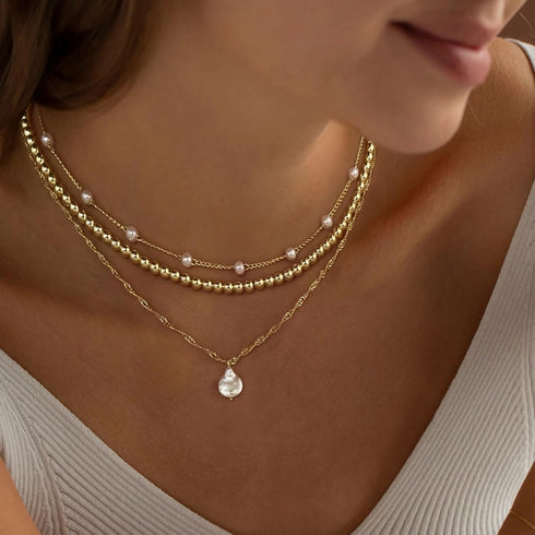 Gold Pearl Necklace?Layered Gold Choker Necklaces for Women Pearl Pendant Necklaces Stackable Stacked Stacking Layering Dainty Gold Necklace Pearl...