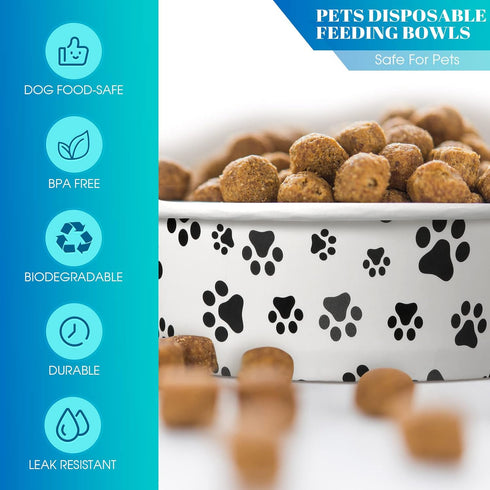 30 Pieces Disposable Dog Bowls Small Pet Feeding Bowls with Printed Pattern Dog Dishes for Small Dogs Pet Paper Food Bowls Travel Bowls for Feedin...