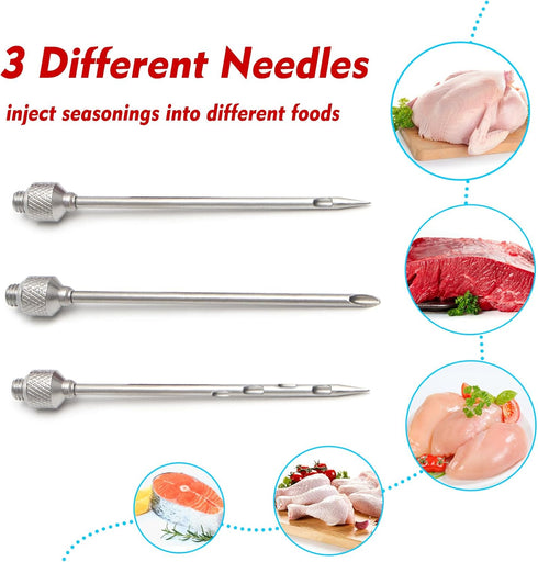 Meat Injector, TGE-V 1-oz Plastic BBQ Marinade Injector Kit, Turkey Injector Syringe (3 Stainless Steel Meat Needles +3 Replacement O Rings + 1 Cl...