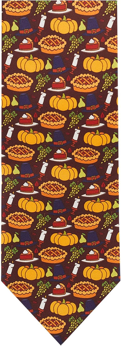 Jacob Alexander Men's Pumpkin Pie Grapes Pears Hats Candles Happy Thanksgiving Regular Neck Tie - Brown...
