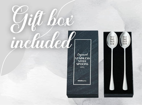 INNObeta Dog Lover Gifts, 2 Pcs Engraved Ice Cream Spoons, Stainless Steel Coffee Spoon, Best Dog Mom Ever...
