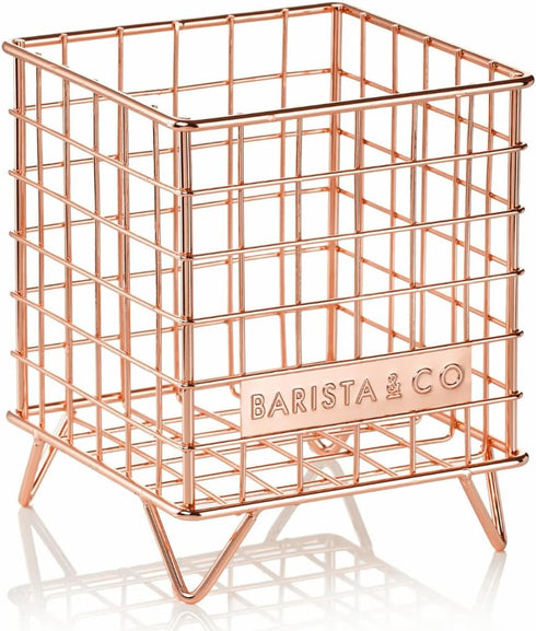 Barista & Co Coffee Pod Cage - Stainless Steel Large Capacity 80+ Coffee Capsule Holder - Copper with Stamp Logo Coffee Pod Storage Compatible wit...