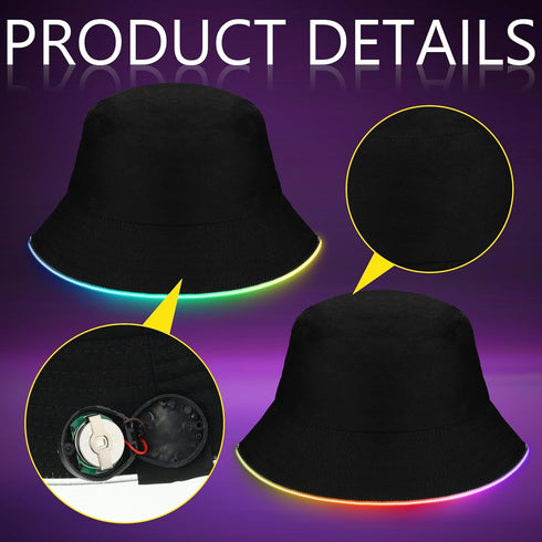 2 Pcs LED Light up Bucket Hat Set LED Light up Bucket Hat LED Bucket Hat for Men and Women Unisex (Black, Neon)...