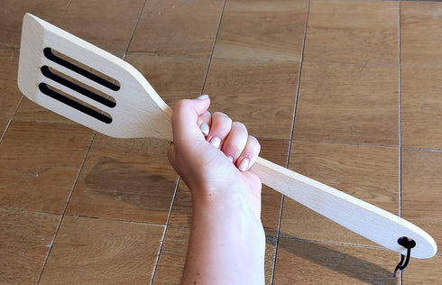 Long Handle Slotted Wooden Spoon 16 inch – European Made Heavy Duty Large Wooden Spatula & Stir Paddle – 100% Natural Solid Hardwood – Healthy and...