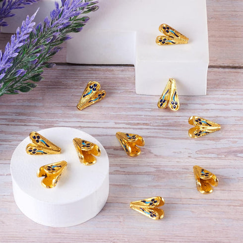 Pandahall 10Pcs Alloy Enamel 4-Petal Flower Bead Caps 18x12mm Golden Floral Loose Spacers Cone Beads Caps for Jewelry Making, Hole: 1.5mm...