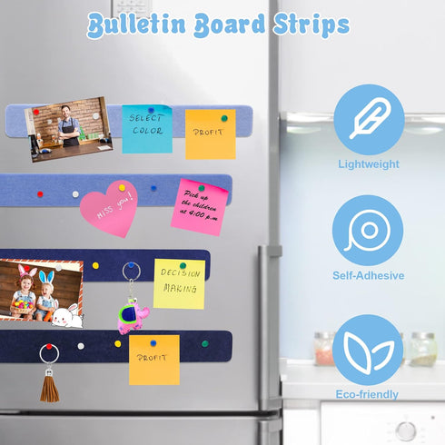 8 Pack Felt Pin Board Bar Strips, 15inch Bulletin Board Bar Strips Self-Adhesive Cork Board for Wall Office Decor with 35 Push Pins(Blue)...