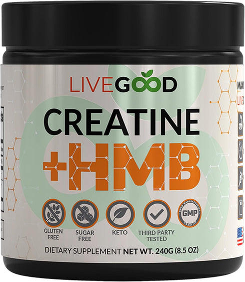 LIVEGOOD™ Creatine Plus HMB Supplement, 3g HMB for Muscle Strength & Recovery, 8.5oz....