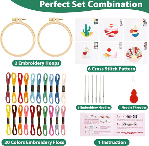 6PCS Cross Stitch Kits for Beginners DIY Embroidery Kit for Kids Adults Boho Cross Stitch Kits Christmas Birthday Gift Abstract Landscape Needlepo...