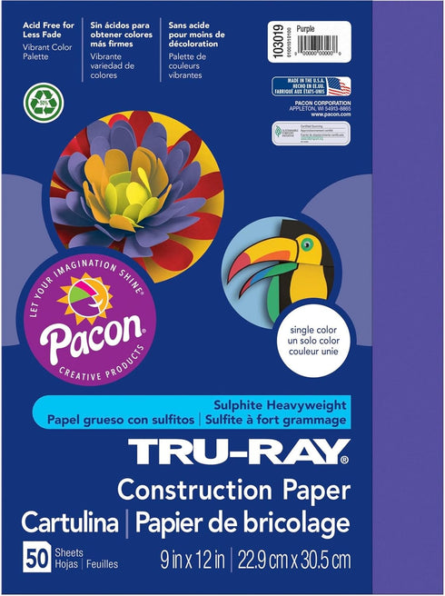 PACON Tru-Ray Heavyweight Construction Paper, Purple, 9" x 12", 50 Sheets (103019)...