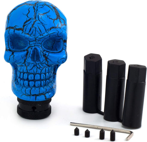 Skull MT Car Stick Shifter Handle, Gear Shift Knob Small Teeth Devil Skeleton Style Fit Most Manual Automatic Transmissions, Blue Pattern...