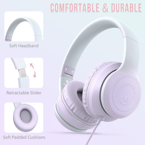 rockpapa L22 Wired Headphones for Kids Girls Boys Women with Microphone, Foldable Stereo 3.5mm Corded Headphones for School Classroom Chromebooks ...