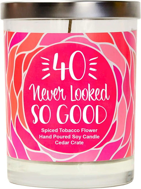 40 Never Looked So Good | Spice, Tobacco Flower, Sandalwood | Scented Soy Candles | 10 Oz. Jar Candle | Made in the USA | Decorative Aromatherapy ...