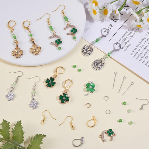 WEWAYSMILE 1box/200 pcs St Patrick's Day Charms Four Leaf Clover Charm Earring Making Starter Kit Green Lucky Charms for Jewelry Making Kits Women...