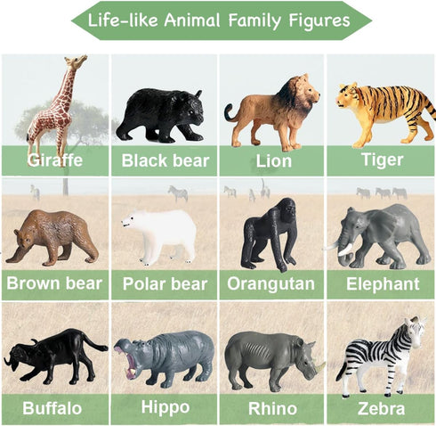 RUSON 12 Pcs Safari Animals Figures Toys, Realistic Mini Jungle Zoo Animal Figurines Cake Topper Toy Set Christmas Birthday Easter Egg Gift Party ...