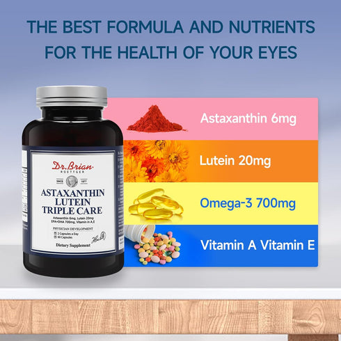 Dr.Brian Vitamins Eye Lutein & Astaxanthin Complex, Supplement with Lutein 20mg Omega 3 Fish Oil 720mg EPA+DHA 700mg Astaxanthin 6mg, Support Eye ...