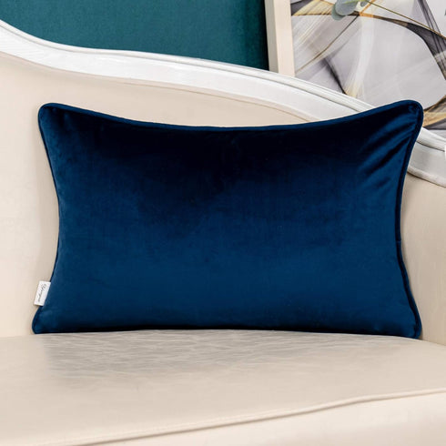 Yangest Navy Blue Striped Patchwork Throw Pillow Cover Gold Leather Cushion Cover Zippered Rectangular Pillowcase for Sofa Couch Bedroom Living Ro...