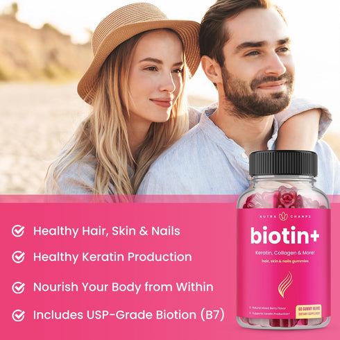 Hair Skin & Nails Gummies | Biotin with Collagen & Keratin | 5000mcg Biotin Beauty Complex | Vitamin Supplement | Berry | 120 Count for Women & Me...