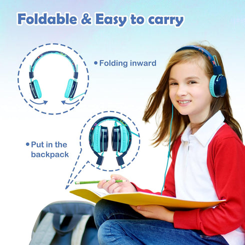 okcsc B2 Kids Cartoon Headphones with Mic, 85dB Safe Volume Limited On-Ear Headset for Kids Girls Boys, Foldable Adjustable 3.5mm Jack Stereo Wire...