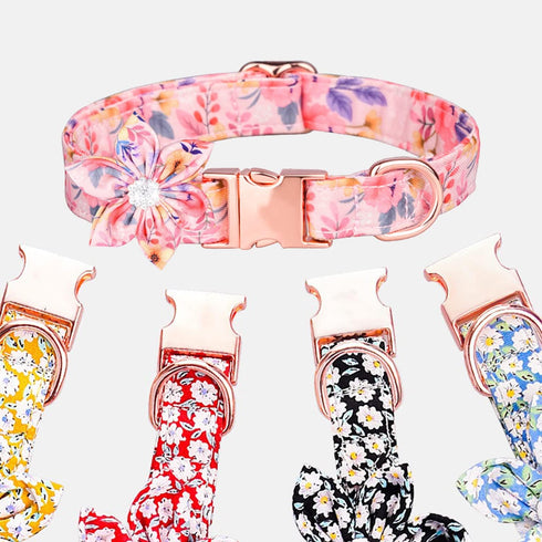Dog Collar with Daisy Tie, 3 Patterns Soft & Comfty Flower Print Padded Pet Collars with Strong Metal Buckle for Boy and Girl Dogs(Pink, M)...