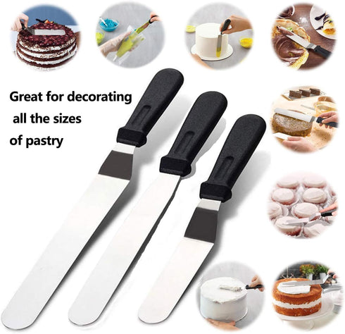 Icing Spatula Metal Stainless Steel for Kitchen Cake Baking Decorating,Sorxine Angled Icing Spatula Set of 3 with 6", 8", 10" Blade (Black2)...