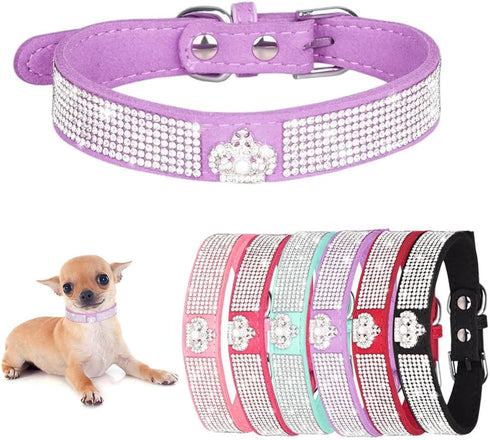 Small Dog Collar for Female Dogs,Crown Bling Puppy Collars Girls Cute Rhinestone Dazzling Sparkling Pretty Bling Crystal Diamond for XXS XS Small ...