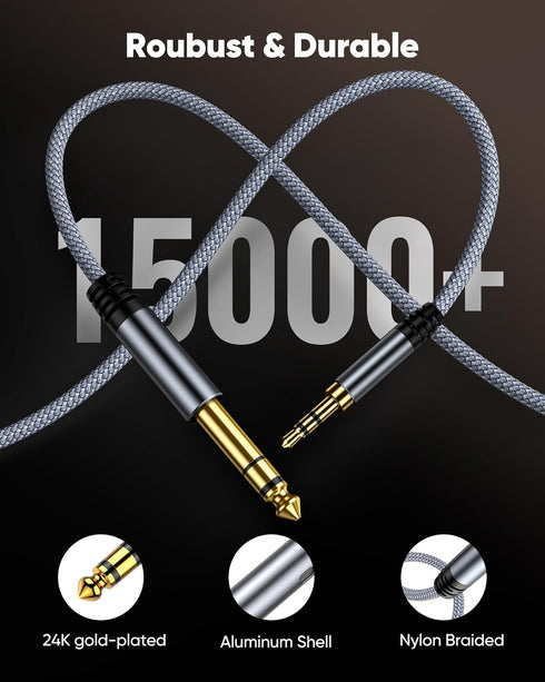 Highwings 3.5mm to 6.35mm Stereo Audio Cable 6 ft, 1/4 to 1/8 Cable Stereo Cable TRS Bidirectional Stereo Audio Cable Jack for Guitar, Home Theate...