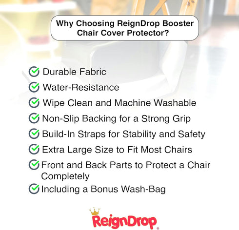 Booster Seat Cover Protector – Water-Proof High Chair Seat Protector Pad – Large Dining Room Chair Seat Protector – Includes Wash Bag – Easy to Ma...