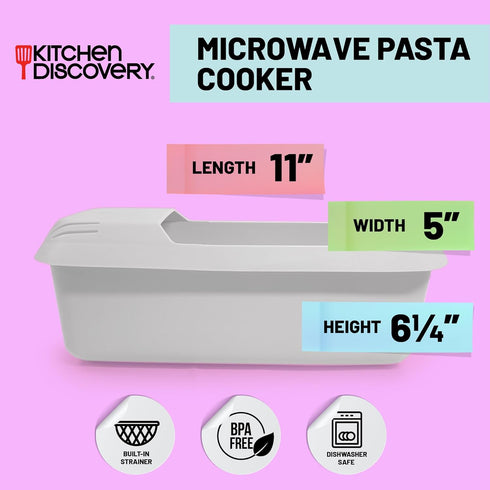 Microwave Pasta Cooker- No Waiting, No Mess, No Stick Microwave Pasta Cooker with Strainer Lid Ready In As Little As 10 Minutes for up to 4 Servin...