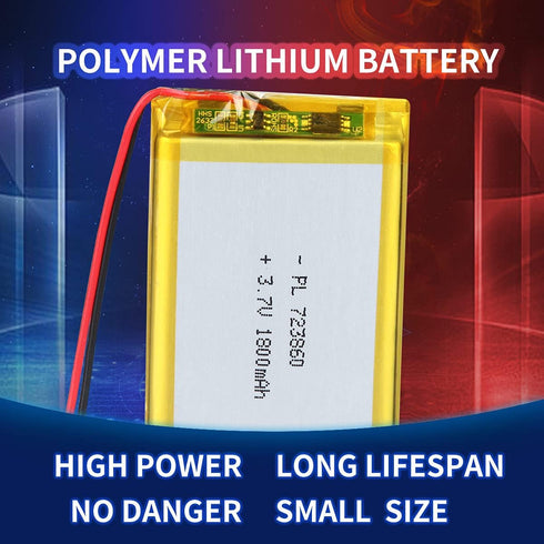3.7V 1800mAh Battery 723860 Lithium Polymer Ion Rechargeable Li-ion Li-Po Battery with 2P PH 2.0mm Pitch Connector...