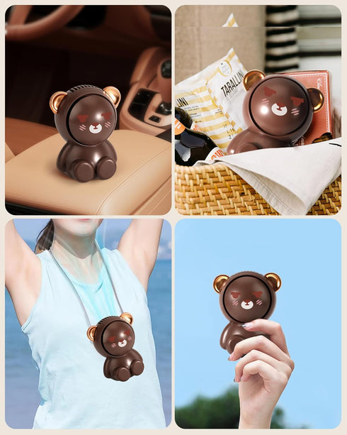 Bear Fan, Portable Neck Fan, Cute Handheld Fan, Rechargeable Battery Powered Fan, 2 Speed Wind, Bladeless Design, Exquisite Appearance, Gift for K...