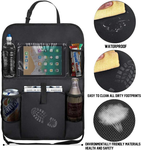 Car Backseat Organizer 2 Pack, Car Seat Back Organizers Storage Kick Mat Seat Protector, Car Seat Back Protectors with Clear 10" Tablet Holder + 5...