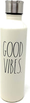 Rae Dunn White Stainless Steel Water Bottle Inscribed Good Vibes. in LL Black...
