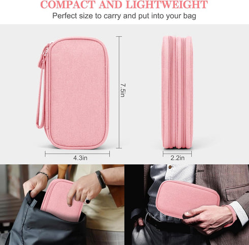FYY Electronic Organizer, Travel Bag, Pouch, Carry Case Portable Waterproof Double Layers for Cable, Cord, Charger, Phone, Earphone Pink...