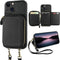 Bocasal RFID Blocking Wallet Case for iPhone 14 iPhone 13, Adjustable Crossbody Zipper Purse Case Card Holder with Kickstand Detachable Wrist Stra...