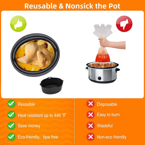 Silicone Liners Fit for Crock Pots/Slow Cookers 7-8 Quart, Slow Cooker Divider Insert Compatible for Crockpot Liner, Reusable/BPA Free/Leakproof/C...