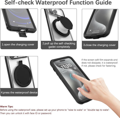 Self-Check Waterproof Phone Case Compatible for iPhone 13 Pro, Underwater Touchscreen Waterproof Phone Pouch Diving Phone Case with Lanyard for Sn...