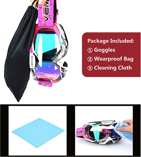 Motorcycle Motocross Goggles ATV Racing Goggles Dirt Bike Tactical Riding Motorbike Goggle Glasses, Bendable Windproof Dustproof Scratch Resistant...