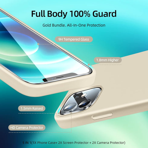 Dssairo [5 in 1 for iPhone 12 case/iPhone 12 Pro Case 6.1, with 2 Pack Screen Protector + 2 Pack Camera Lens Protector, Liquid Silicone Slim Shock...