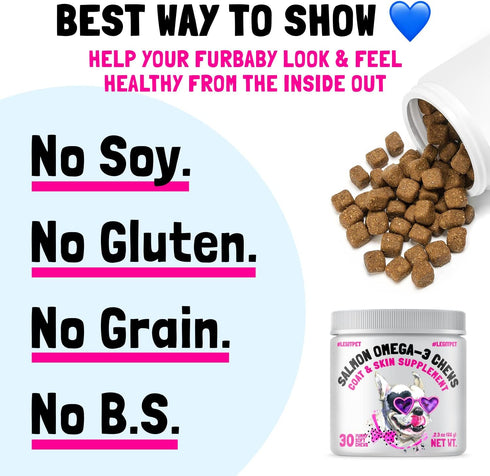 Omega 3 Alaskan Salmon Oil Treats for Dogs 30 Fish Oil Chew Supplement Skin and Coat Allergy and Itch Relief Hip & Joint Health Brain Shedding Hot...