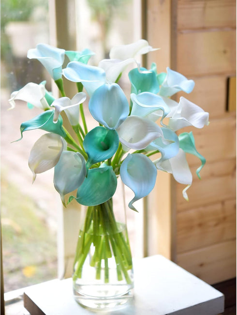 FiveSeasonStuff Real Touch Calla Lily Artificial Flowers Wedding Bridal Bouquet | Floral Arrangements | 15 Calla Lilies (Marine Blue)...