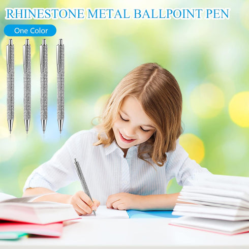 8 Pcs Rhinestone Pen Bling Diamond Pens Wedding Rhinestones Silver Metal Ballpoint Pens Fancy Sparkly Crystal Pens Retractable Black Ink Pen for W...