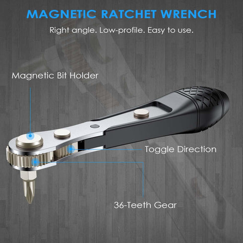 37pcs Mini Ratchet Screwdriver Set with 1/4" S2 Steel Bits, 90 Degree Right Angle Screwdriver, 36-Tooth Low Profile Reversible Ratchet Wrench, Mag...