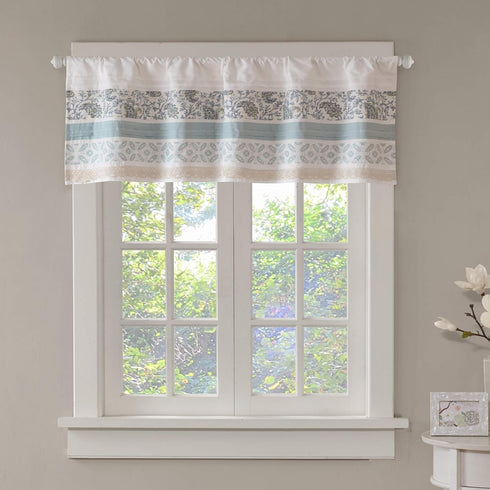 Madison Park Dawn Printed Blue Window Valance , Cotton Pieced Rod Pocket Print Floral Valances for Windows , 50X18" , Teal...