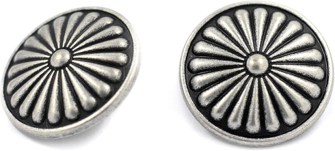Bezelry 10 Pieces Flower Shield Metal Shank Buttons. 23mm (7/8 inch) (Antique Silver)...