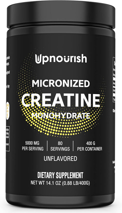 UpNourish Micronized Creatine Monohydrate Powder 400 G - Unflavored Vegan for Pre Workout, Muscle Building Pure Women and Men Instantized Suppleme...