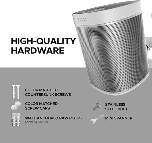 Play 1 Wall Mount, White, Compatible with Sonos Play:1 Only, Adjustable Swivel & Tilt Mechanism, Mounting Bracket Includes All Fixings......