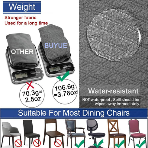 BUYUE Dining Room Chair Seat Covers Set of 4, TPU not Mixed, Friendly Jacquard Fabric Stretch Washable Slipcover for Kitchen Seat Cushions, Grey-4...